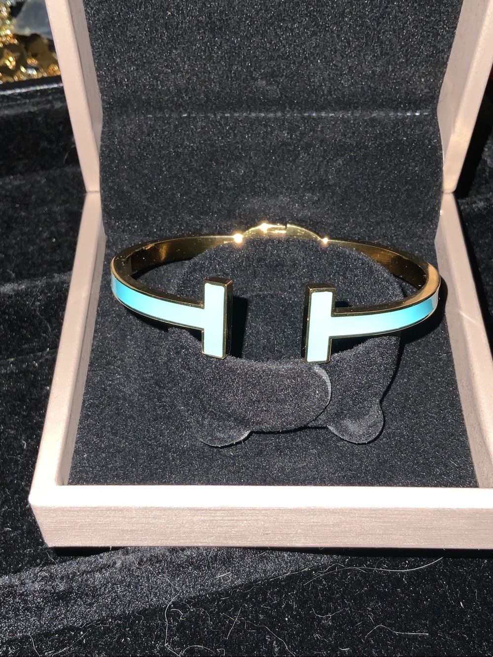 Gold-Plated Aqua T Bar Cuff Bracelet - Women Jewelry
